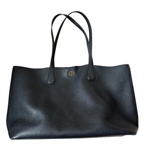 Tory Burch Perry Tote Pebbled Black Leather Gold